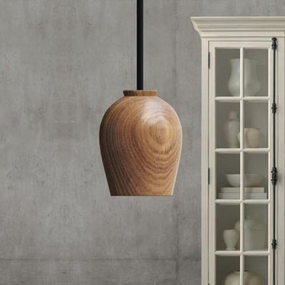 Modern Minimalist Dome Solid Wood 1-Light Pendant Light For Living Room