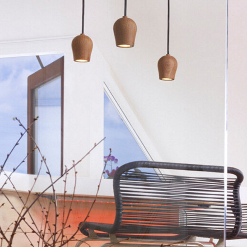 Suspension Luminaire Moderne Minimaliste en Bois Massif à 1 Lumière pour Salon 