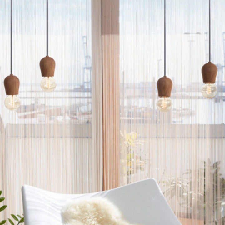 Suspension Luminaire Moderne Minimaliste en Bois Massif à 1 Lumière pour Salon 