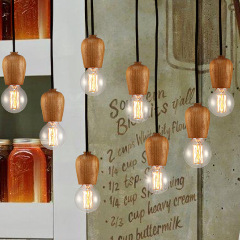 Suspension Luminaire Moderne Minimaliste en Bois Massif à 1 Lumière pour Salon 