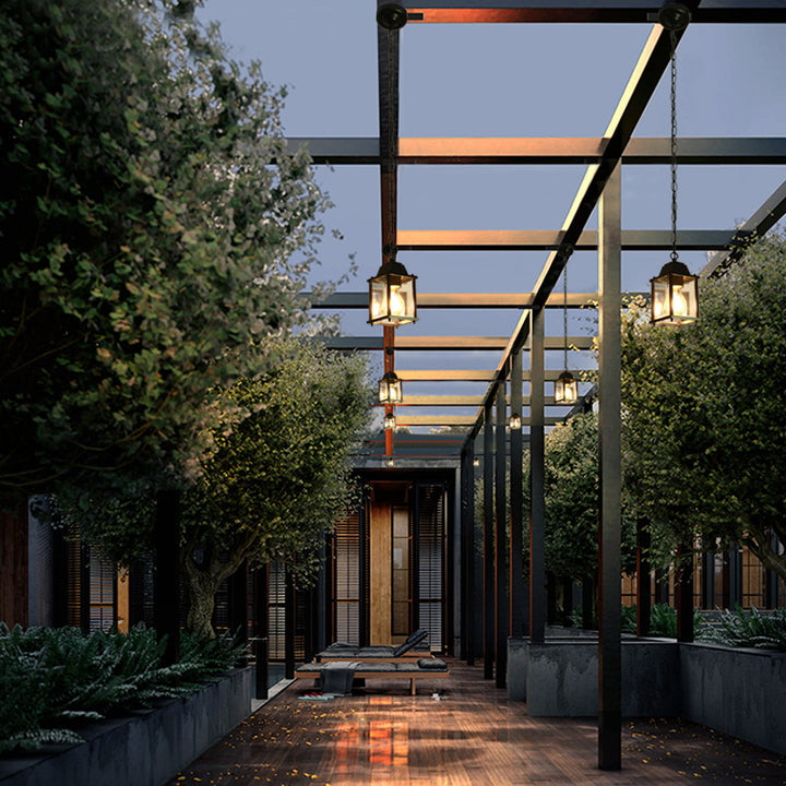 Modern Minimalist Waterproof Rectangular Aluminum Glass 1-Light Pendant Light For Outdoor Patio