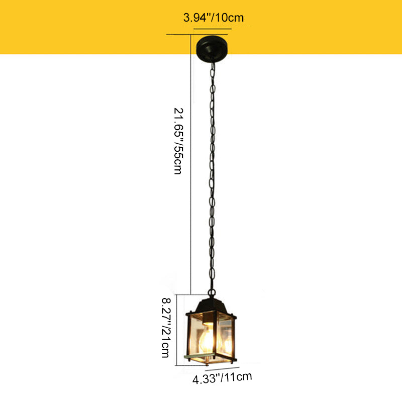 Modern Minimalist Waterproof Rectangular Aluminum Glass 1-Light Pendant Light For Outdoor Patio
