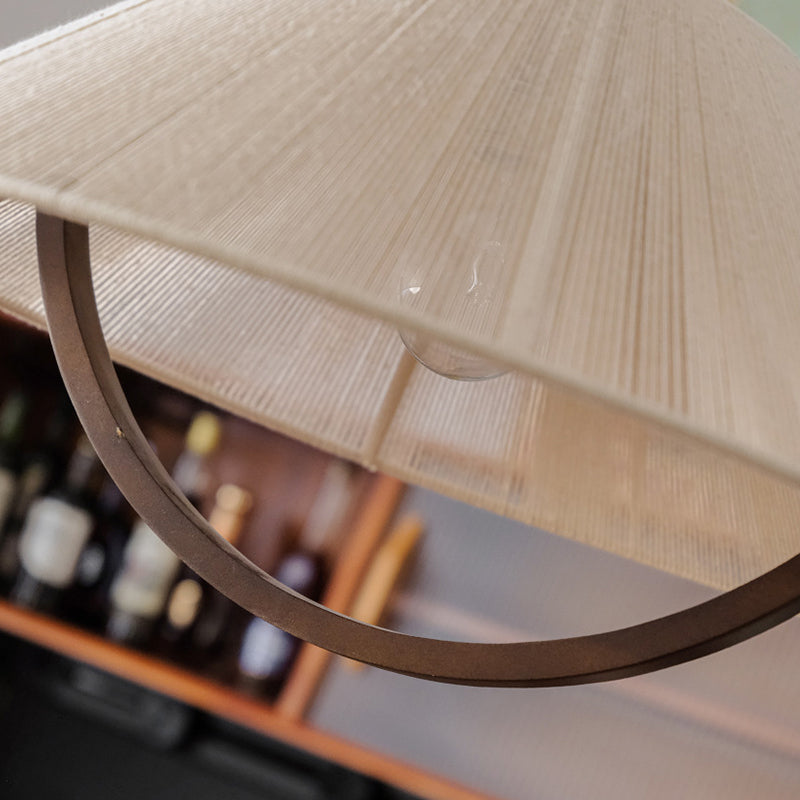 Lustre suspendu contemporain rétro rond trapézoïdal en bois de frêne et coton lin à 1 lumière pour salon 