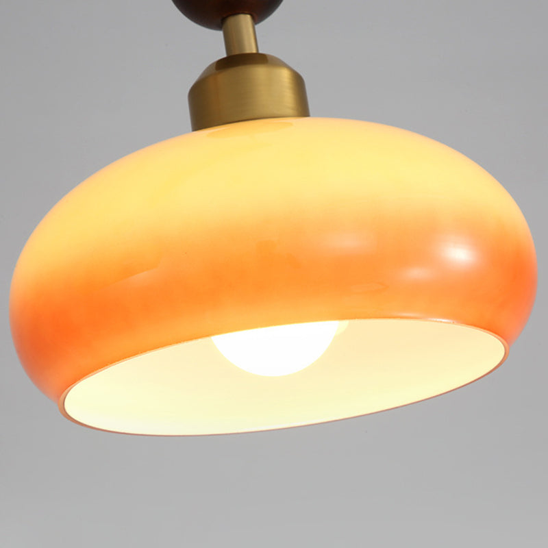 Zeitgenössischer Retro-Kronleuchter mit runder Kugel und ovaler Hardware, Holz- und Glasschirm, 1/3-flammig, Inselleuchte für Esszimmer 