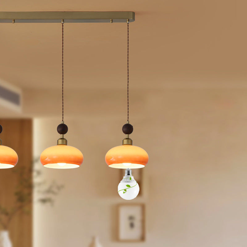 Zeitgenössischer Retro-Kronleuchter mit runder Kugel und ovaler Hardware, Holz- und Glasschirm, 1/3-flammig, Inselleuchte für Esszimmer 