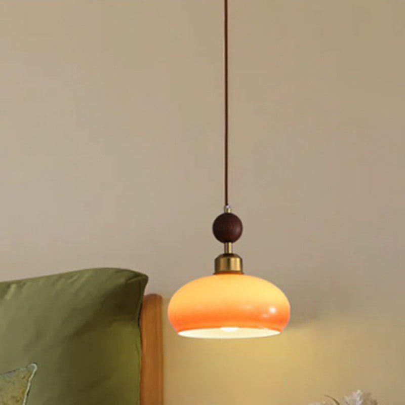Zeitgenössischer Retro-Kronleuchter mit runder Kugel und ovaler Hardware, Holz- und Glasschirm, 1/3-flammig, Inselleuchte für Esszimmer 