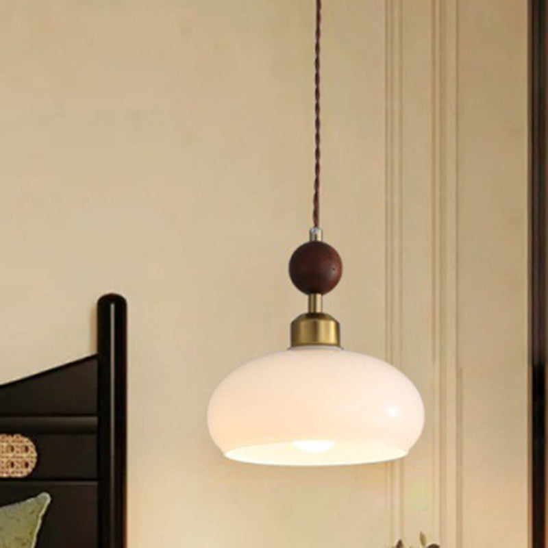 Zeitgenössischer Retro-Kronleuchter mit runder Kugel und ovaler Hardware, Holz- und Glasschirm, 1/3-flammig, Inselleuchte für Esszimmer 