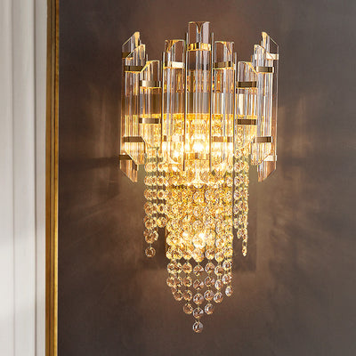 Moderne Luxus Zylinder Perle String Eisen Kristall 2-Licht Wand Leuchte Lampe Für Wohnzimmer 