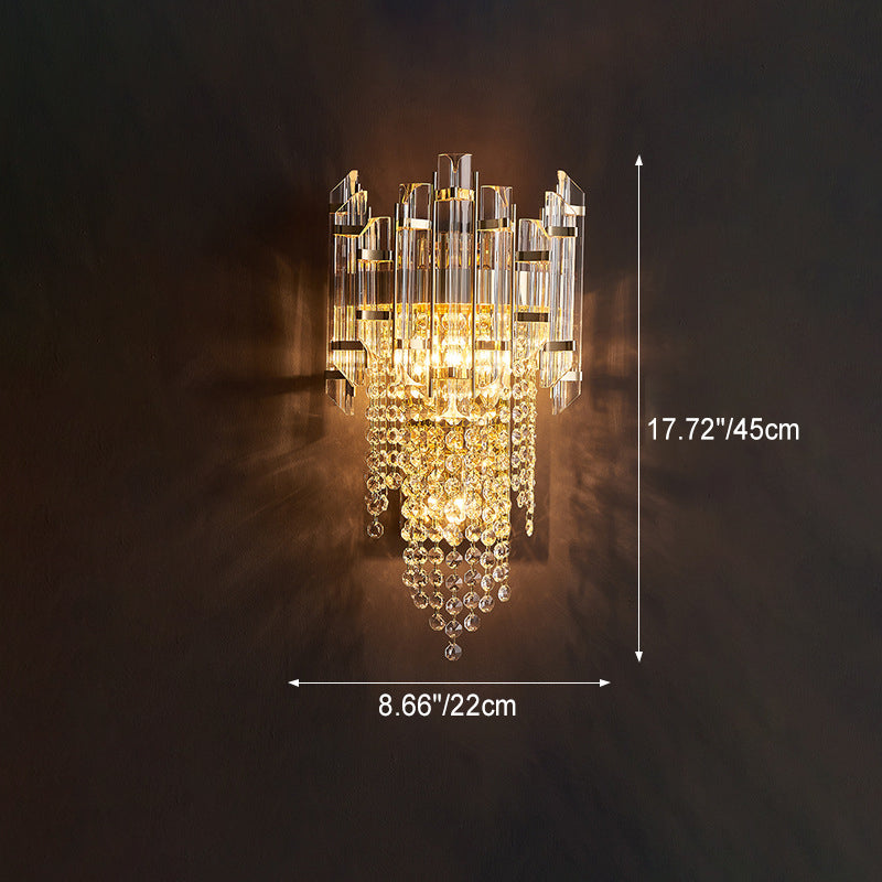 Moderne Luxus Zylinder Perle String Eisen Kristall 2-Licht Wand Leuchte Lampe Für Wohnzimmer 