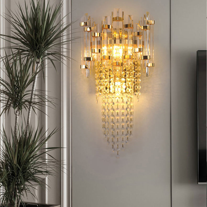 Moderne Luxus Zylinder Perle String Eisen Kristall 2-Licht Wand Leuchte Lampe Für Wohnzimmer 