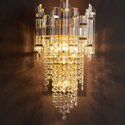 Moderne Luxus Zylinder Perle String Eisen Kristall 2-Licht Wand Leuchte Lampe Für Wohnzimmer 