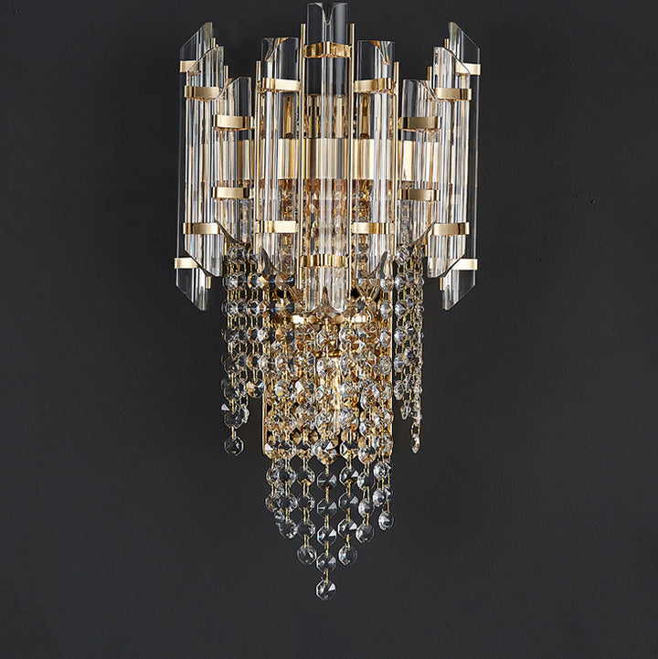 Moderne Luxus Zylinder Perle String Eisen Kristall 2-Licht Wand Leuchte Lampe Für Wohnzimmer 
