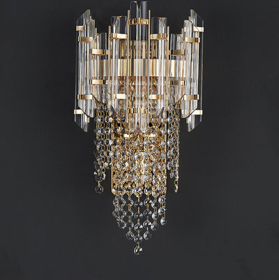 Moderne Luxus Zylinder Perle String Eisen Kristall 2-Licht Wand Leuchte Lampe Für Wohnzimmer 