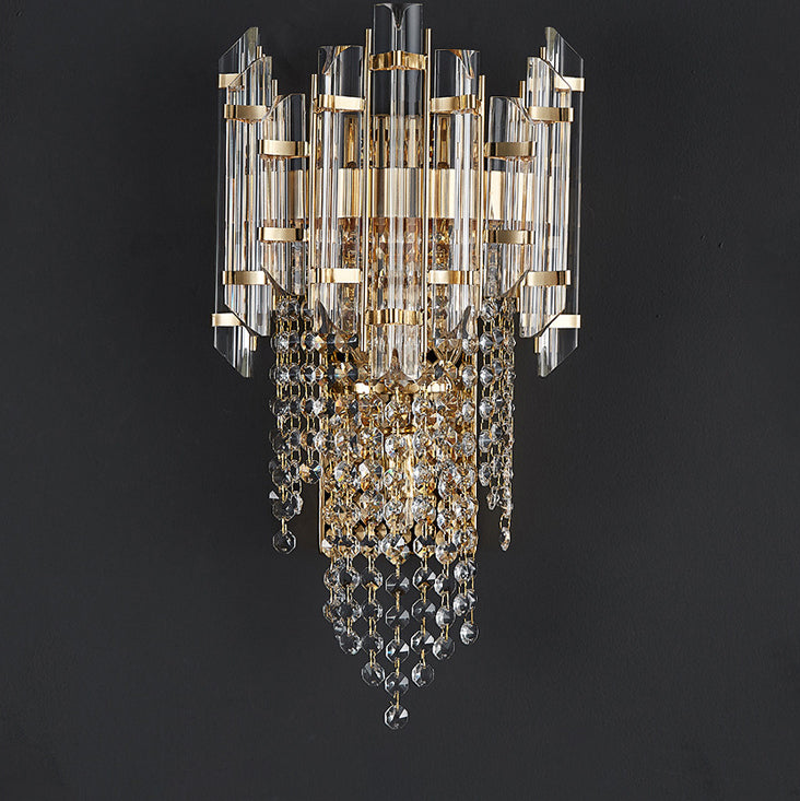Moderne Luxus Zylinder Perle String Eisen Kristall 2-Licht Wand Leuchte Lampe Für Wohnzimmer 