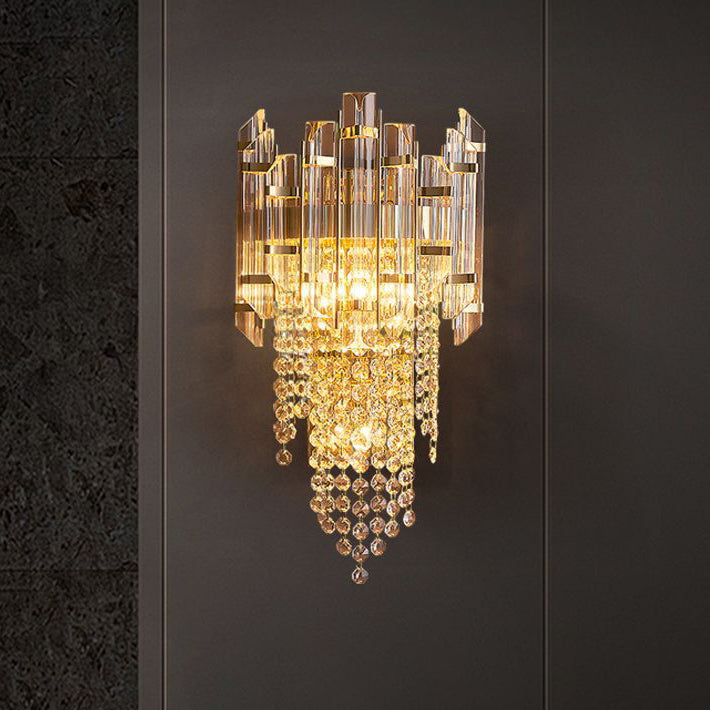 Moderne Luxus Zylinder Perle String Eisen Kristall 2-Licht Wand Leuchte Lampe Für Wohnzimmer 