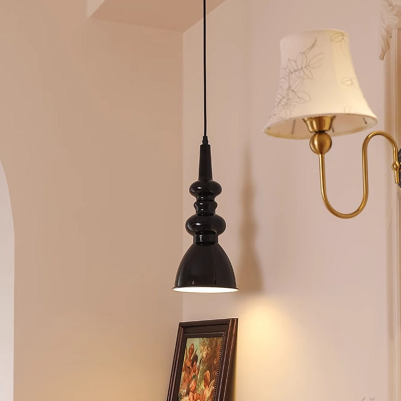 Lustre suspendu 1 lumière en forme de gourde ronde rétro contemporaine en alliage nano et verre pour salon 