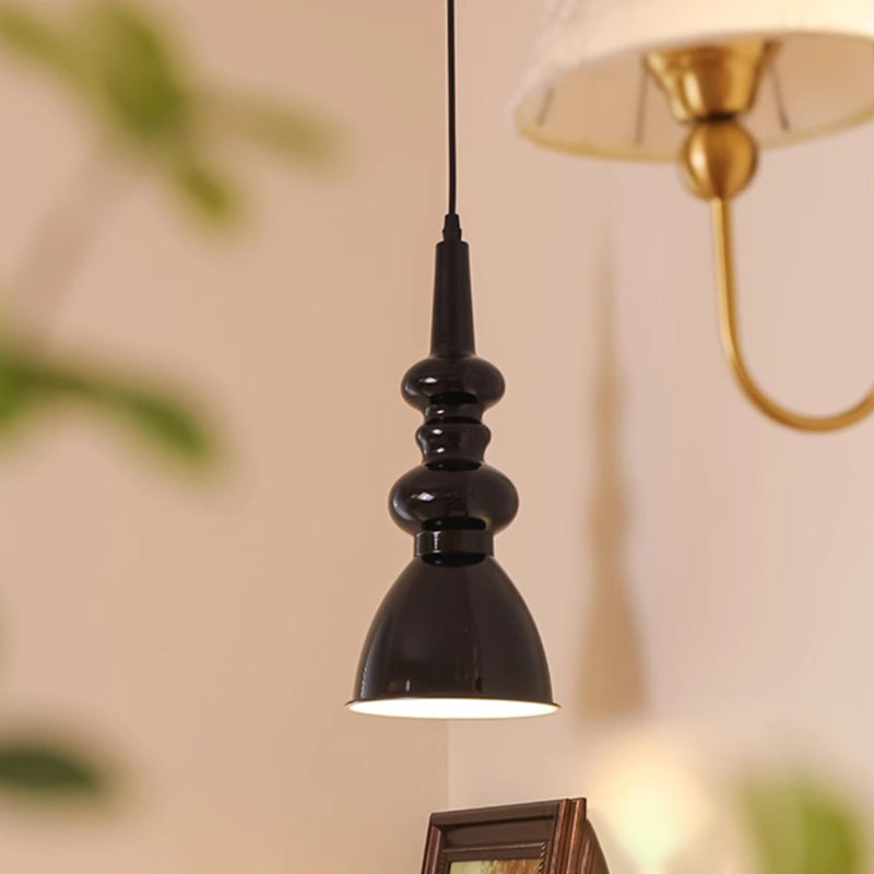 Lustre suspendu 1 lumière en forme de gourde ronde rétro contemporaine en alliage nano et verre pour salon 