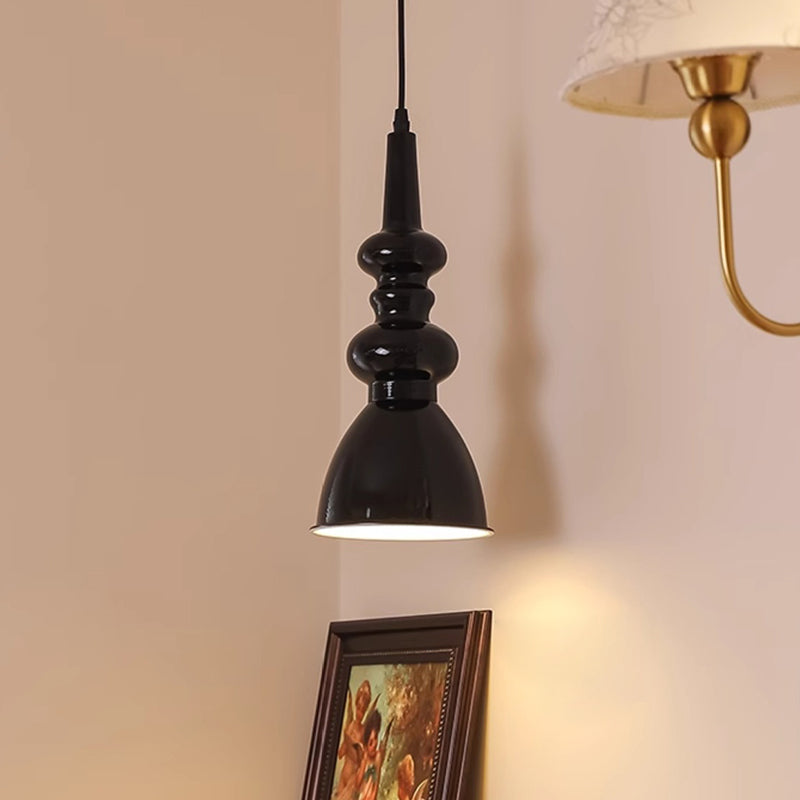 Lustre suspendu 1 lumière en forme de gourde ronde rétro contemporaine en alliage nano et verre pour salon 