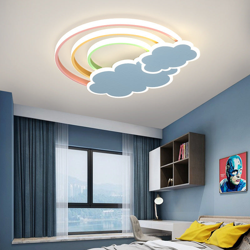 Luz de techo LED de montaje empotrado de aluminio acrílico con nube arcoíris creativa contemporánea para dormitorio 