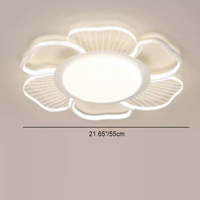 Modern Minimalist Round Flower Iron Plastic LED Flush Mount Ceiling Light For Bedroom