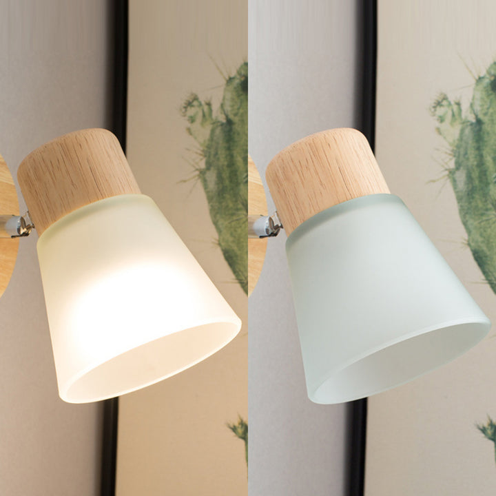 Applique murale 1 lumière en bois massif et fer avec abat-jour en verre de forme ronde nordique contemporaine pour chambre 