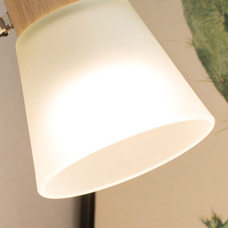 Applique murale 1 lumière en bois massif et fer avec abat-jour en verre de forme ronde nordique contemporaine pour chambre 