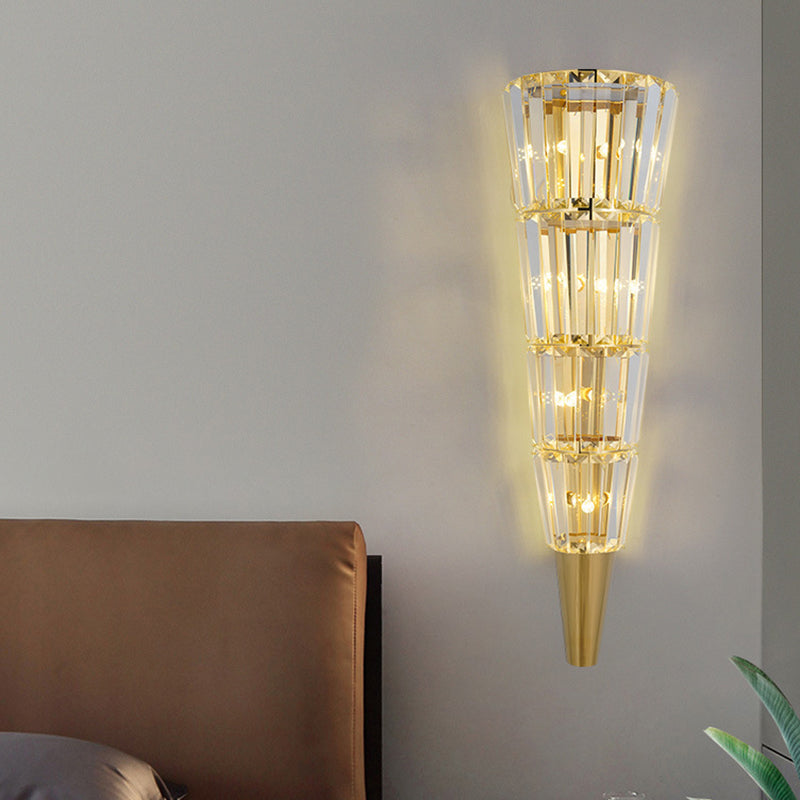 Lampe murale moderne de luxe en acier inoxydable avec cristal en forme de cône triangle 3/5/7 lumières pour salon 