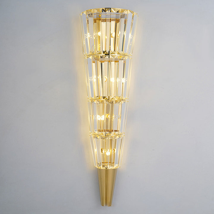 Lampe murale moderne de luxe en acier inoxydable avec cristal en forme de cône triangle 3/5/7 lumières pour salon 