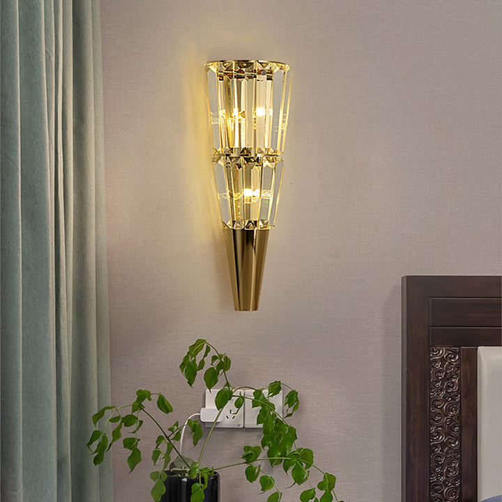 Lampe murale moderne de luxe en acier inoxydable avec cristal en forme de cône triangle 3/5/7 lumières pour salon 
