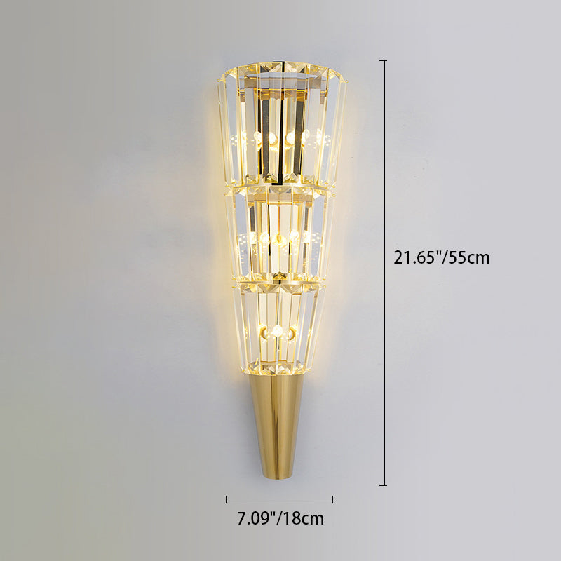 Lampe murale moderne de luxe en acier inoxydable avec cristal en forme de cône triangle 3/5/7 lumières pour salon 
