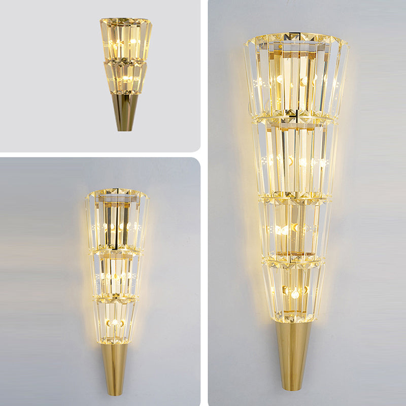 Lampe murale moderne de luxe en acier inoxydable avec cristal en forme de cône triangle 3/5/7 lumières pour salon 