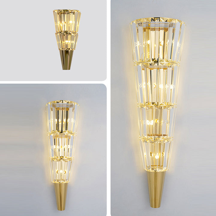 Lampe murale moderne de luxe en acier inoxydable avec cristal en forme de cône triangle 3/5/7 lumières pour salon 