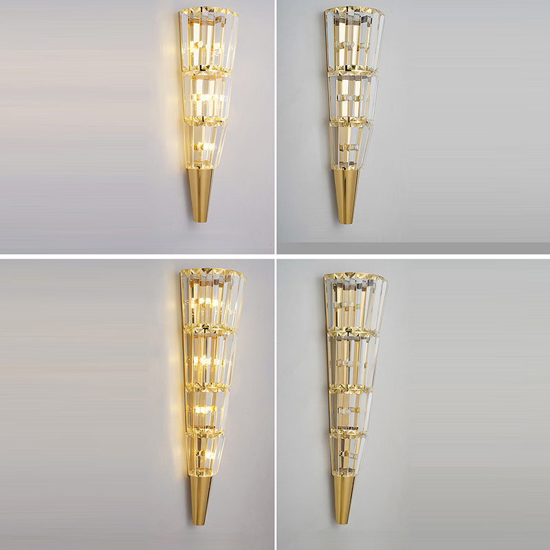 Lampe murale moderne de luxe en acier inoxydable avec cristal en forme de cône triangle 3/5/7 lumières pour salon 