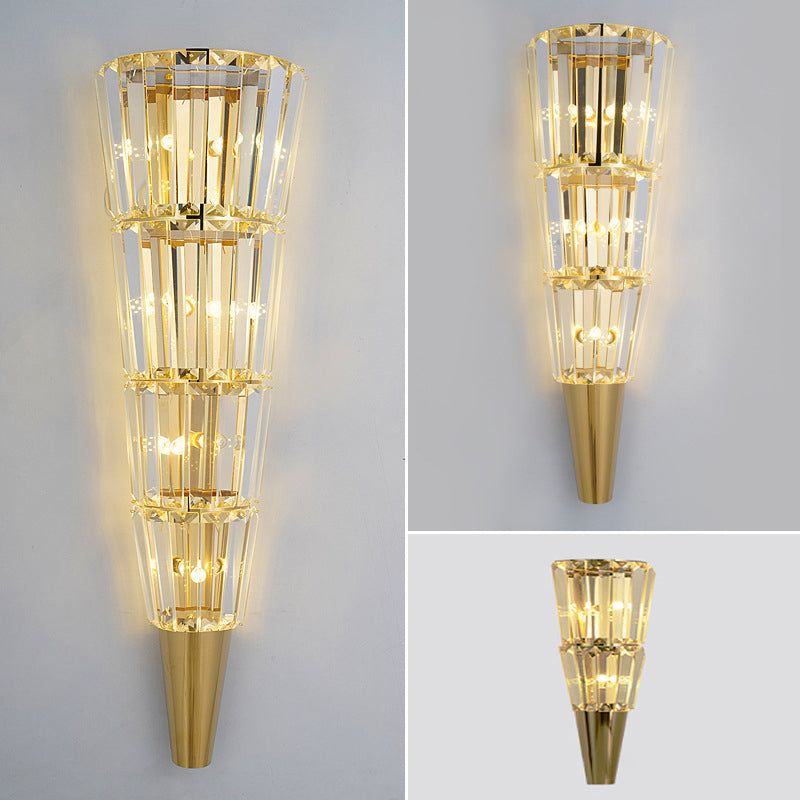 Lampe murale moderne de luxe en acier inoxydable avec cristal en forme de cône triangle 3/5/7 lumières pour salon 