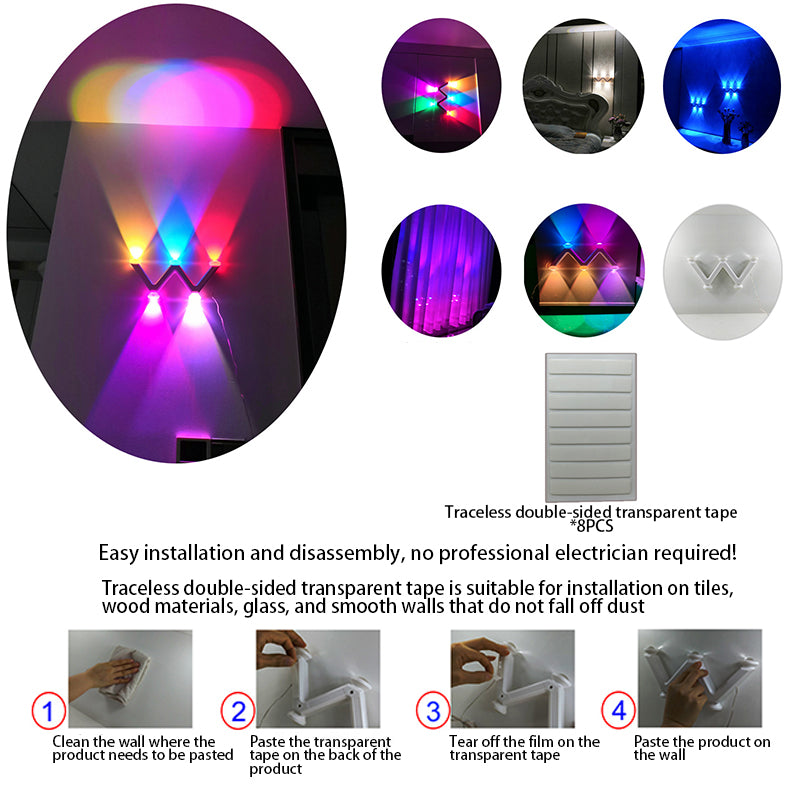 Lámpara de pared LED con forma de W minimalista moderna de línea en ABS acrílico para dormitorio 