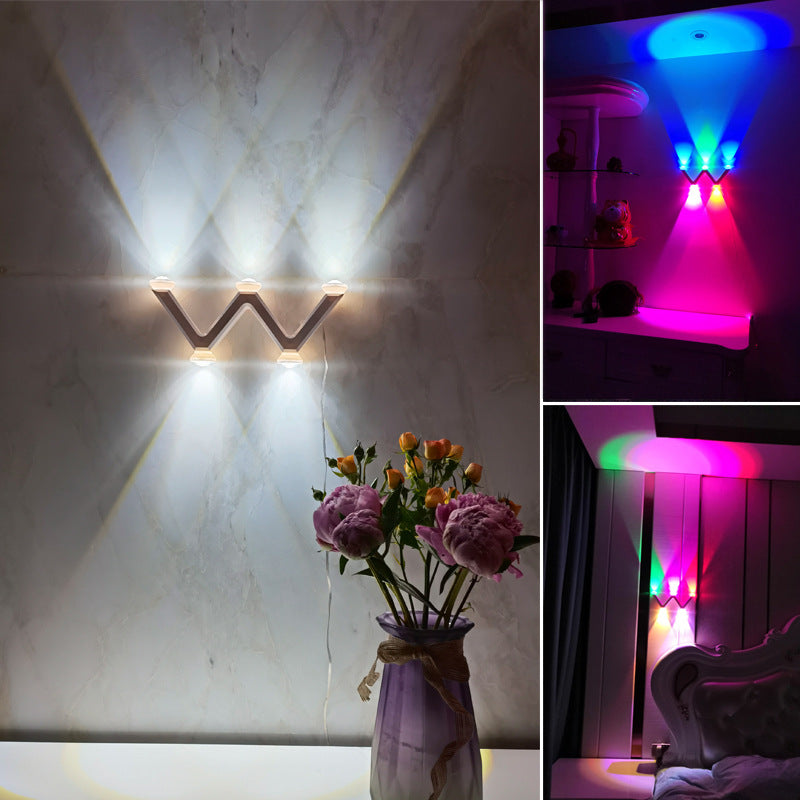 Lámpara de pared LED con forma de W minimalista moderna de línea en ABS acrílico para dormitorio 