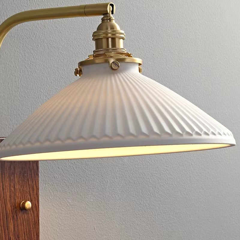 Traditional Vintage Round Cylinder Cone Trapezoidal Copper Ceramic 1-Light Wall Sconce Lamp For Bedroom
