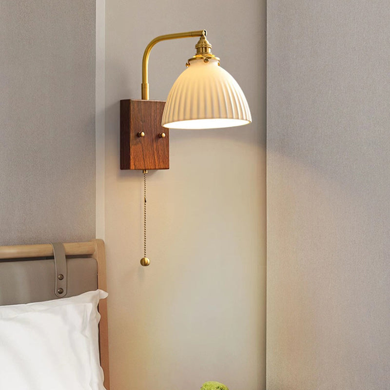 Traditional Vintage Round Cylinder Cone Trapezoidal Copper Ceramic 1-Light Wall Sconce Lamp For Bedroom