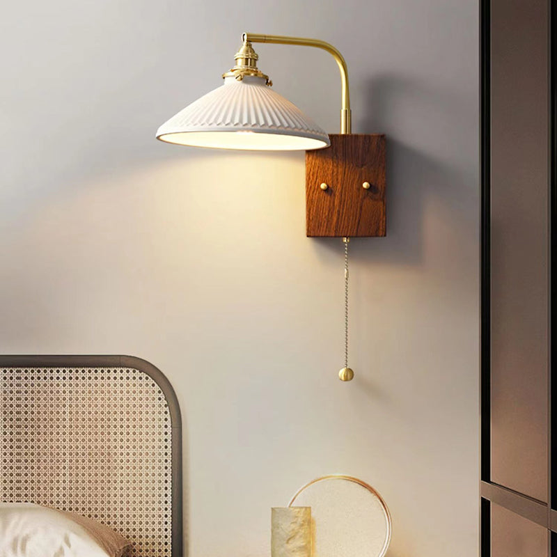 Traditional Vintage Round Cylinder Cone Trapezoidal Copper Ceramic 1-Light Wall Sconce Lamp For Bedroom