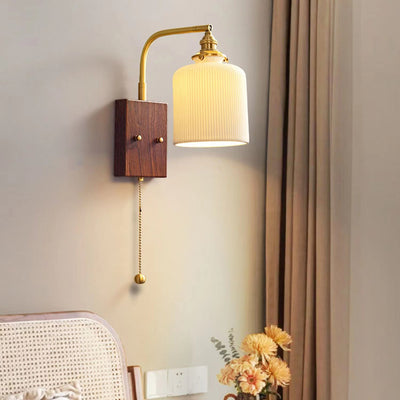 Traditional Vintage Round Cylinder Cone Trapezoidal Copper Ceramic 1-Light Wall Sconce Lamp For Bedroom