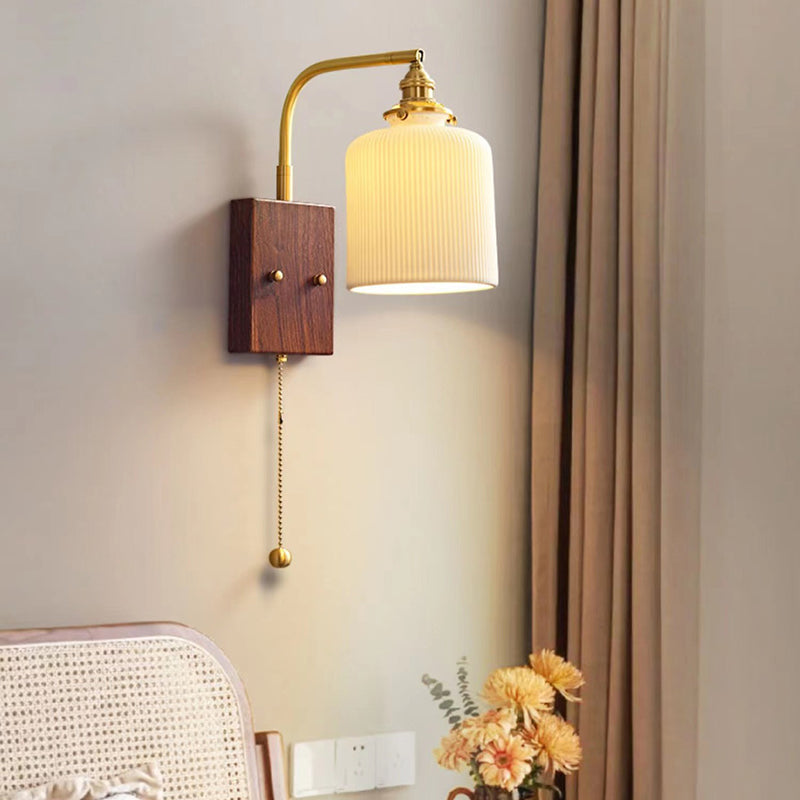 Traditional Vintage Round Cylinder Cone Trapezoidal Copper Ceramic 1-Light Wall Sconce Lamp For Bedroom