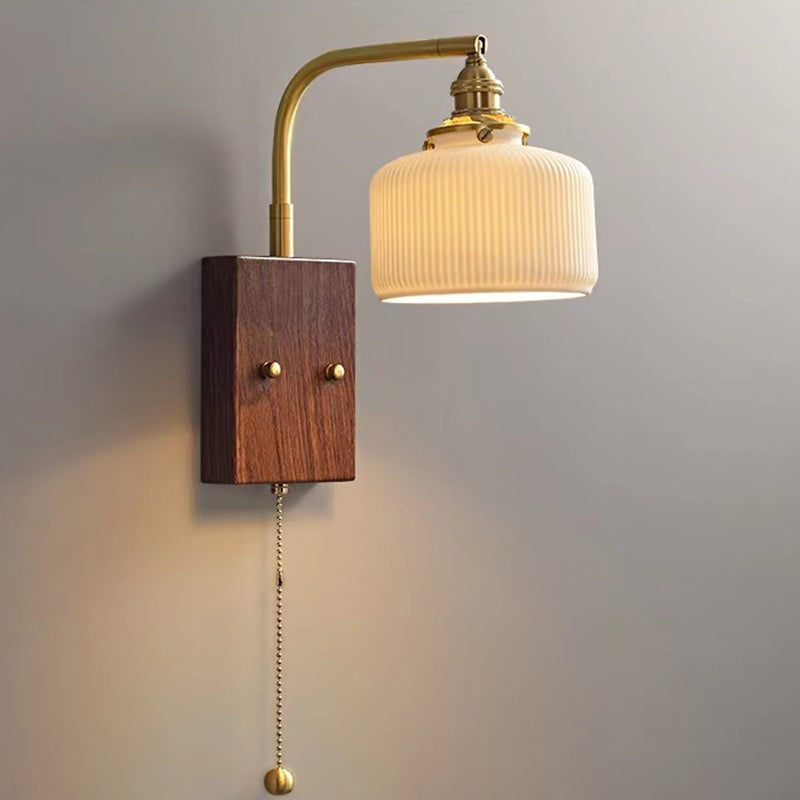 Traditional Vintage Round Cylinder Cone Trapezoidal Copper Ceramic 1-Light Wall Sconce Lamp For Bedroom