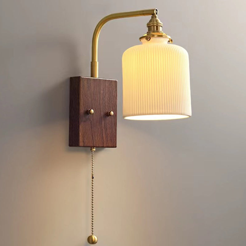 Traditional Vintage Round Cylinder Cone Trapezoidal Copper Ceramic 1-Light Wall Sconce Lamp For Bedroom