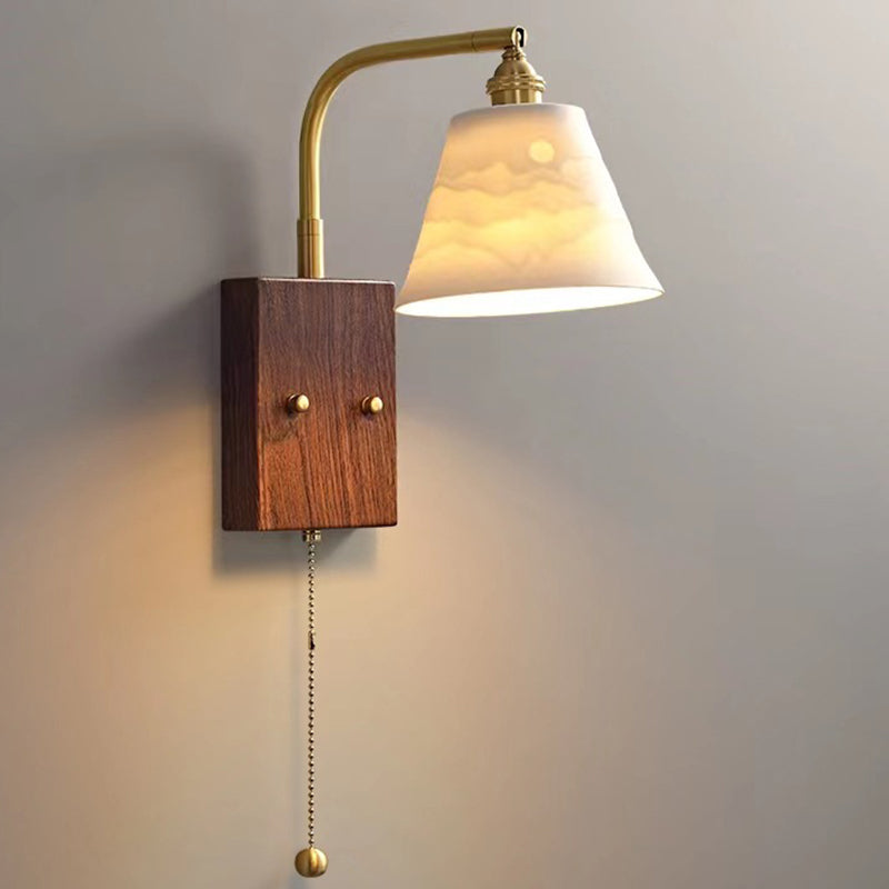Traditional Vintage Round Cylinder Cone Trapezoidal Copper Ceramic 1-Light Wall Sconce Lamp For Bedroom