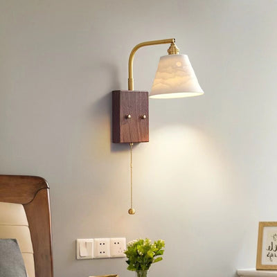 Traditional Vintage Round Cylinder Cone Trapezoidal Copper Ceramic 1-Light Wall Sconce Lamp For Bedroom