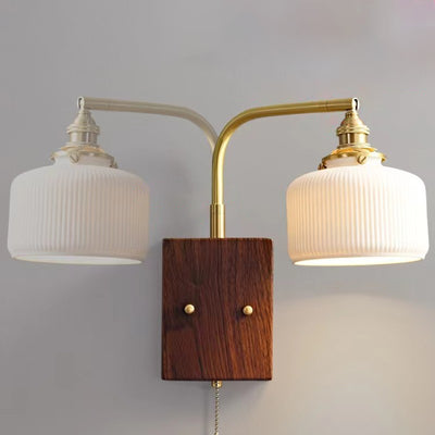 Traditional Vintage Round Cylinder Cone Trapezoidal Copper Ceramic 1-Light Wall Sconce Lamp For Bedroom