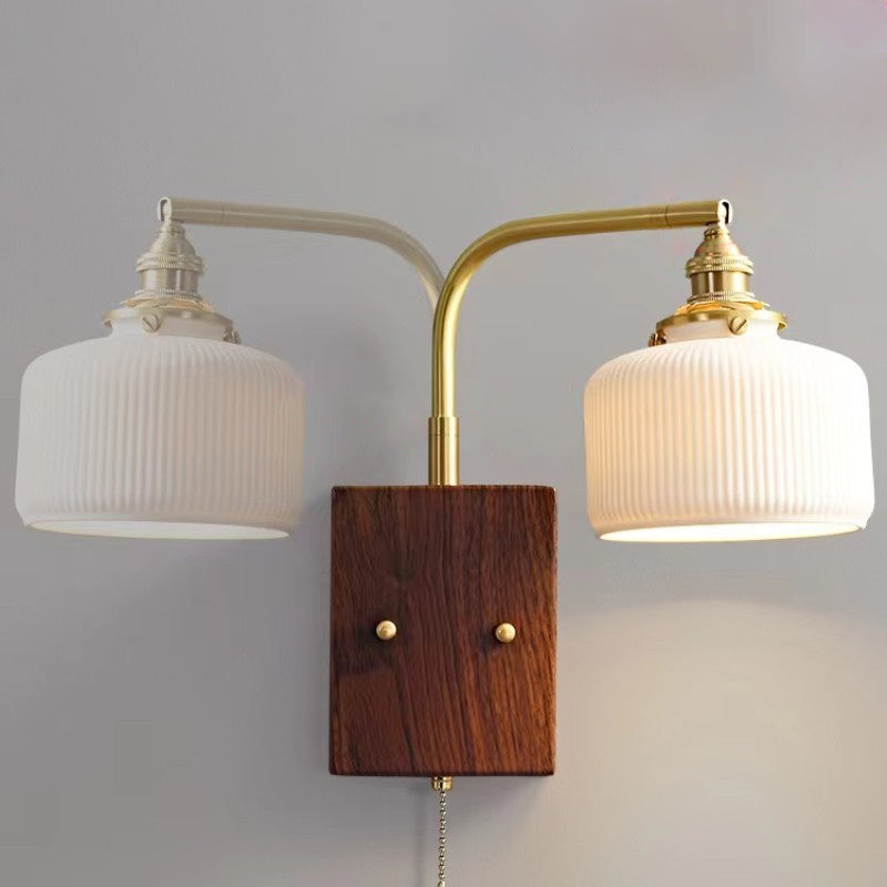 Traditional Vintage Round Cylinder Cone Trapezoidal Copper Ceramic 1-Light Wall Sconce Lamp For Bedroom