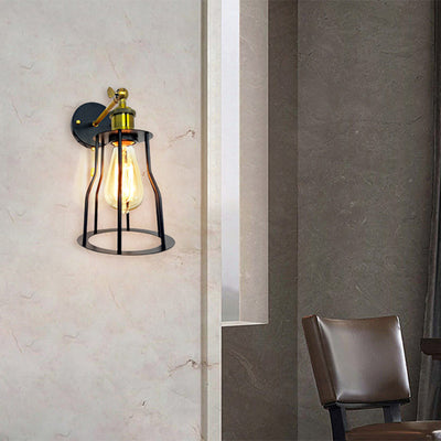 Modern Simplicity Round Cage Iron 1-Light Wall Sconce Lamp For Living Room