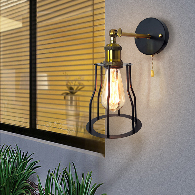 Modern Simplicity Round Cage Iron 1-Light Wall Sconce Lamp For Living Room