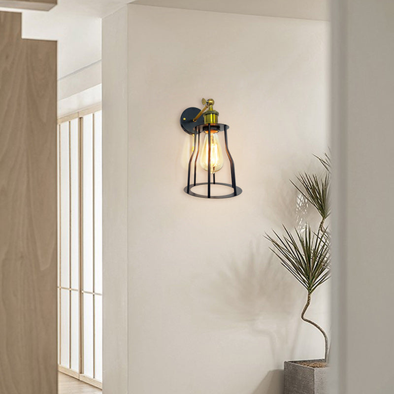 Modern Simplicity Round Cage Iron 1-Light Wall Sconce Lamp For Living Room